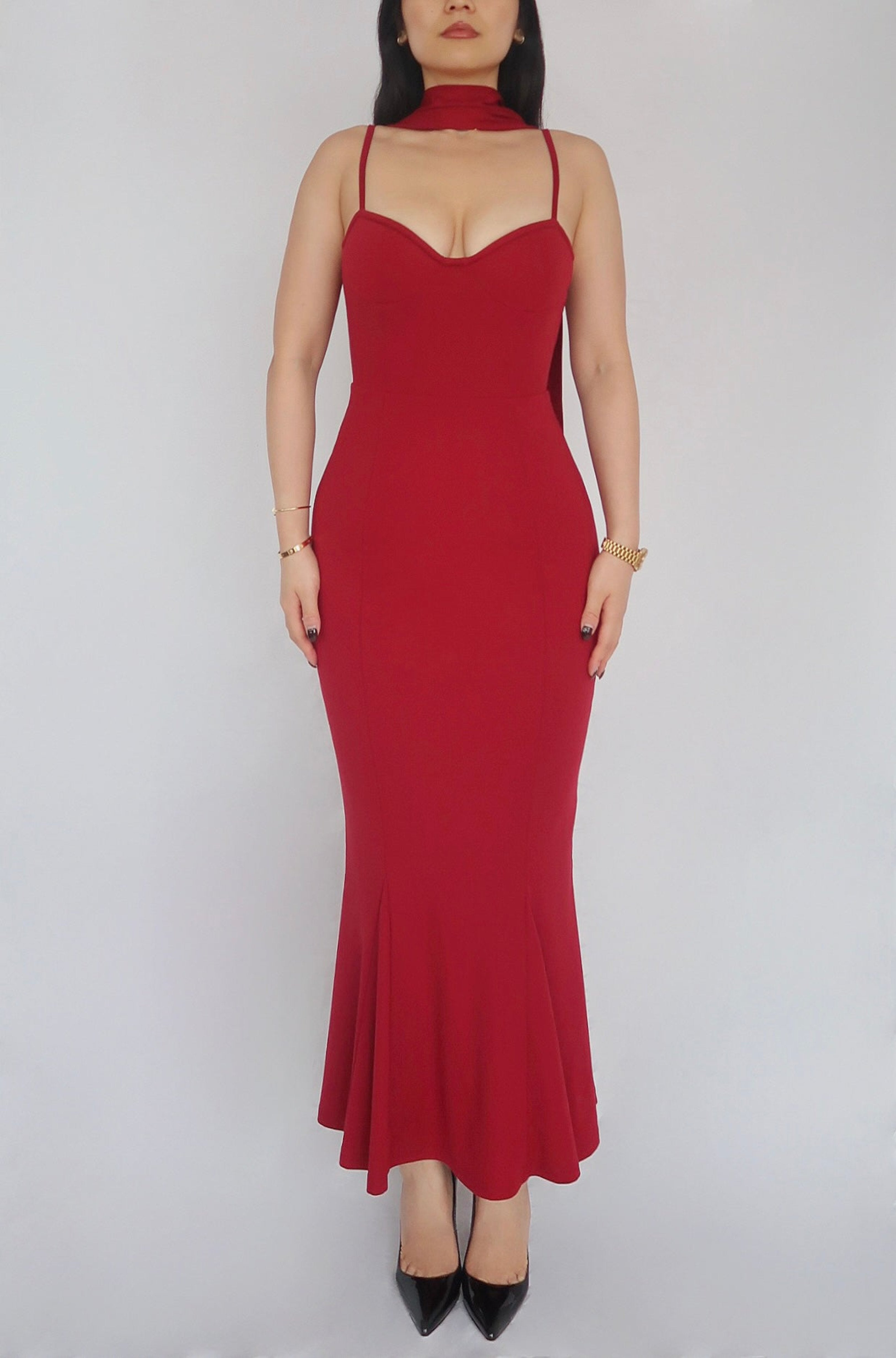Red dress full body front view